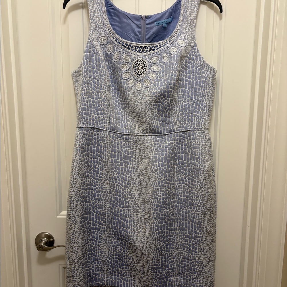 ANTONIO MELANI Blue and White Sheath Midi Dress